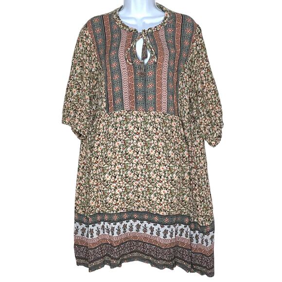 Knox Rose Floral Keyhole Neck Shift Dress XL Boho Prairie Cottagecore Festival - Picture 1 of 8